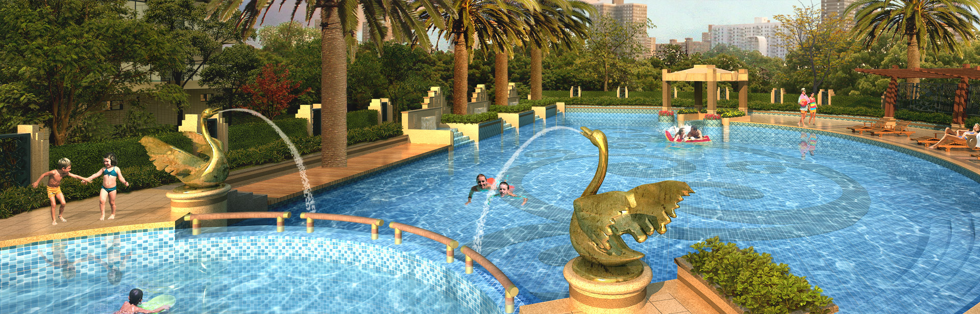 別墅休閑生活（泳池、魚池、水景）